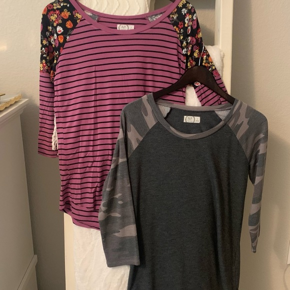 Pink Shirt w/Stripes & Flower’s & Gray Shirt w/Camo Sleeves - 2 Shirt bu… - Picture 1 of 16